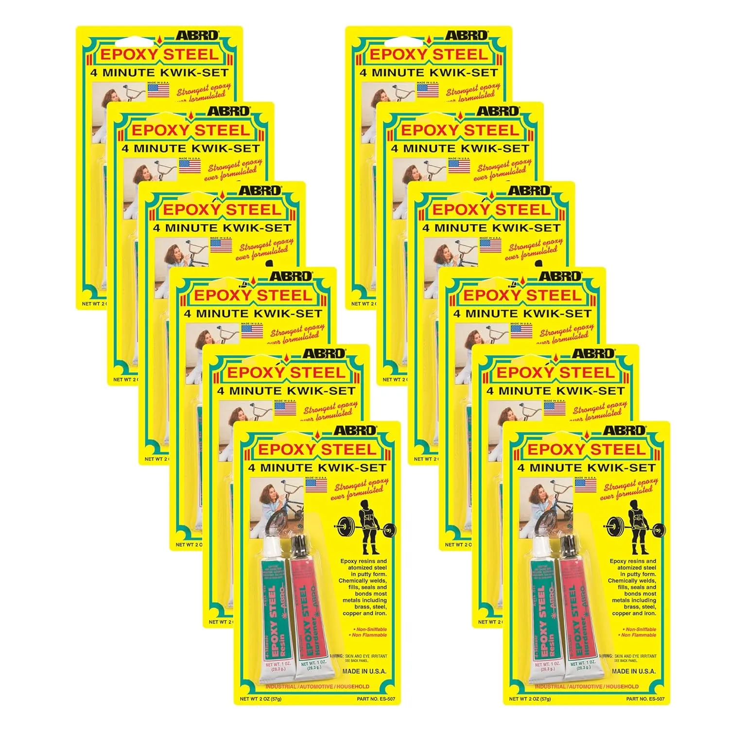 ABRO Epoxy Steel Adhesive 4-Minute Kwik-Set, Bonds & Repairs Almost Any Material, Eliminates Welding, Heat Resistant, Ideal for Home & Automotive Use (12)