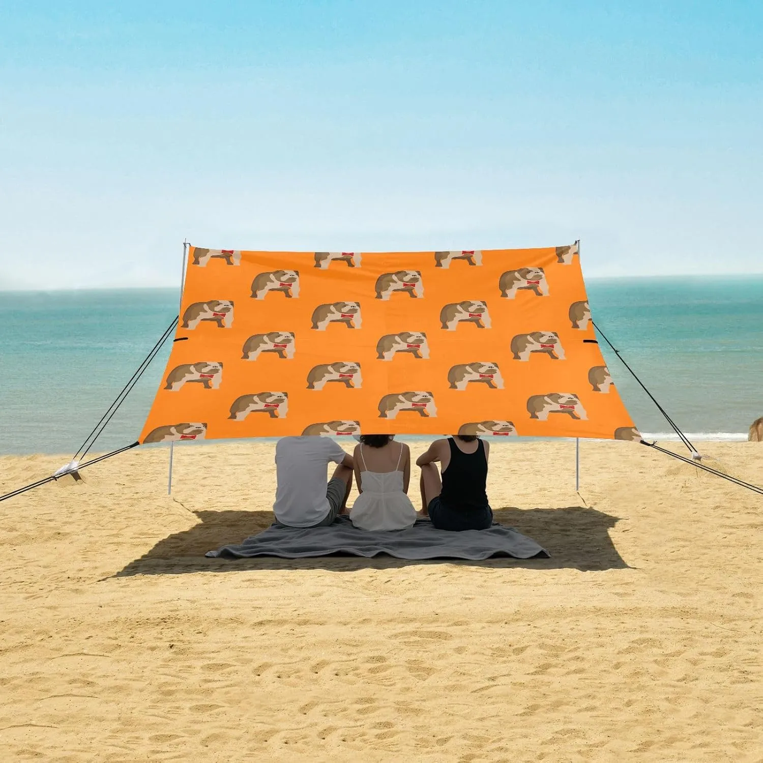 Abstract Bulldog Pattern Beach Camping Tent Sun Shelter for Whole Family, Beach Shade Canopy with UPF50  UV Protection,Easy Set Up and Carry,Outdoor Shade for Trips, Fishing, Backyard Fun Picni