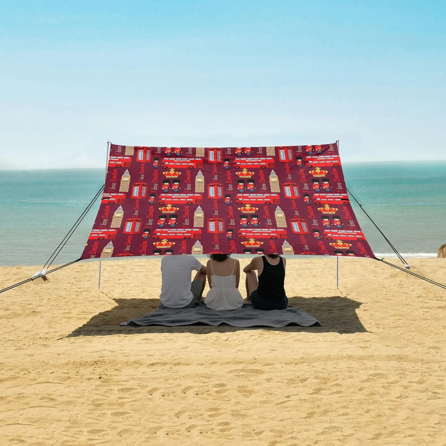 Abstract London Symbols Pattern Beach Camping Tent Sun Shelter for Whole Family, Beach Shade Canopy with UPF50  UV Protection,Easy Set Up and Carry,Outdoor Shade for Trips, Fishing, Backyard Fu