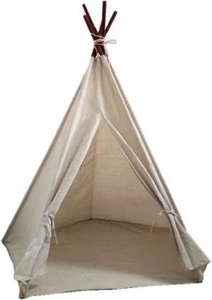 ABULU Large Canvas Teepee Play Tent - The Indian Inspired Play Tent with a Convenient Carry Case and Sturdy 5 Poles Design (White)