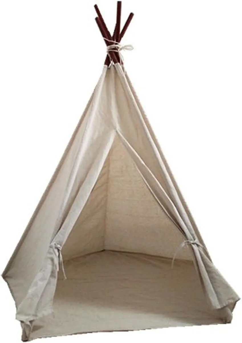 ABULU Large Canvas Teepee Play Tent - The Indian Inspired Play Tent with a Convenient Carry Case and Sturdy 5 Poles Design (White)