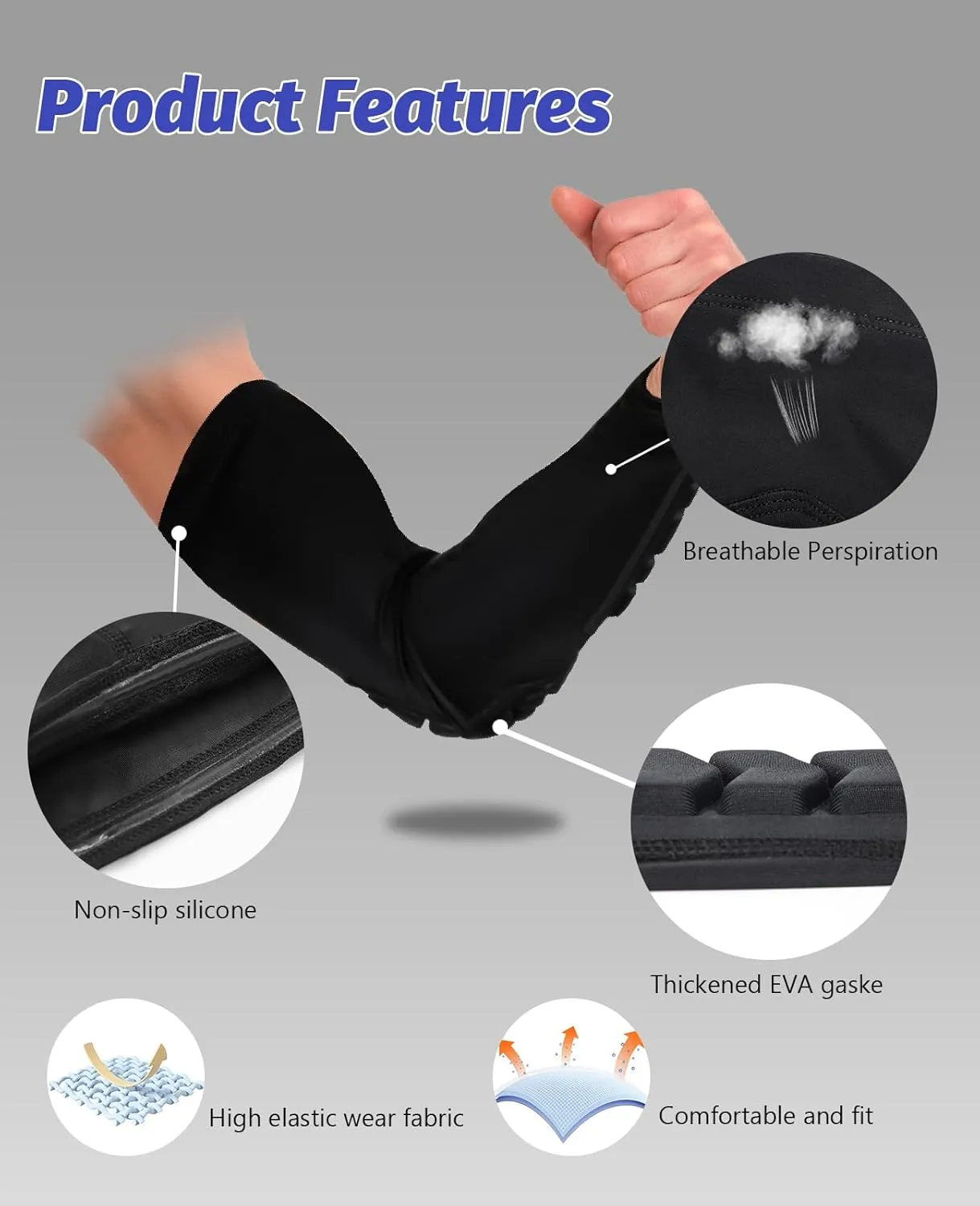 AceList Elbow Pad Arm Sleeves for Adults & Kids Shock-Absorbing EVA Padding Non-Slip Breathable Sports Protection