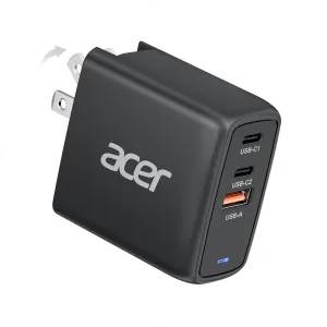 Acer 67W USB C Charger, 3-Port GaN Fast Charging Block, Foldable and Portable USB Wall Plug Adapter Compatible with MacBook Pro/Air, Acer Laptop, Dell XPS, iPad Pro/Air, iPhone 16/15, and More
