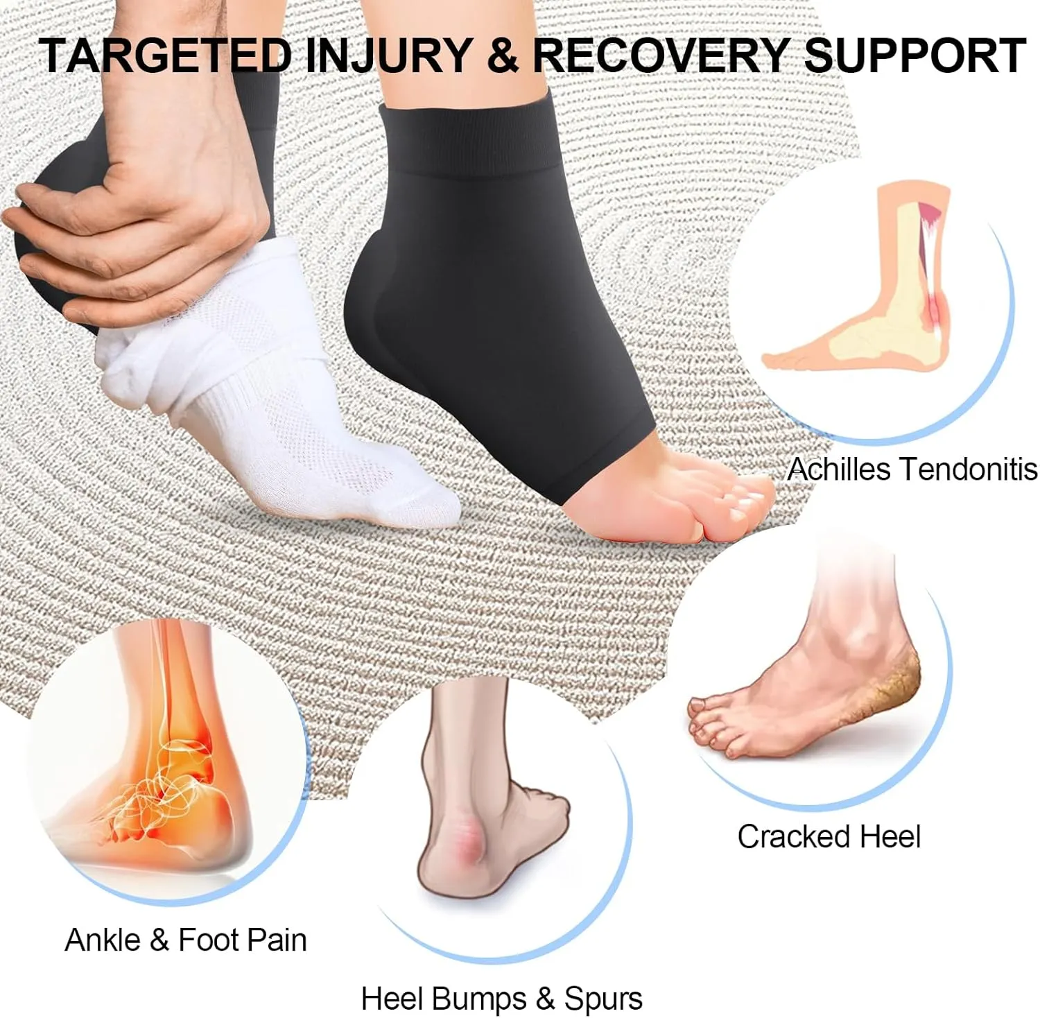 Achilles Heel Sleeve Achilles Tendon Heel Protector Compression Socks, Gel Padded Sleeve for Bursitis, Haglunds Bump, Tendonitis and Dry Cracked - 1 Pair