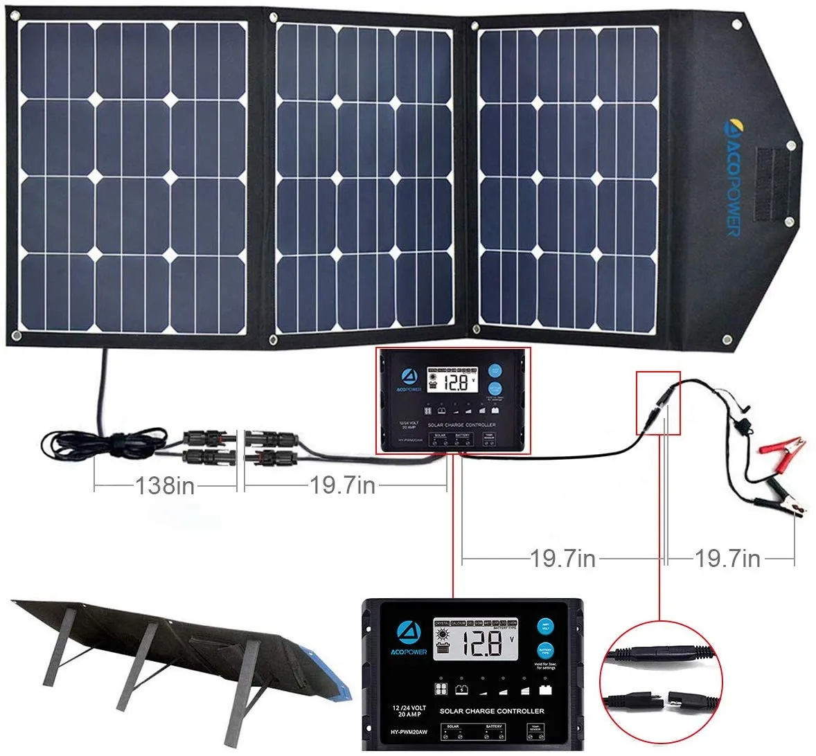 ACOPOWER LTK 120W Foldable Solar Panel Kit w/ ProteusX 20A Charge Control