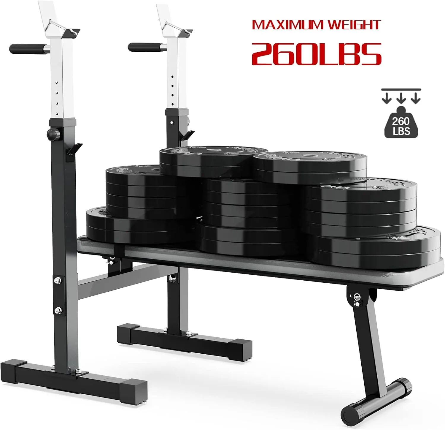 Adjustable Weight Bench Press with Squat Rack Folding Multi-Function Dip Station for Full Body Workout Home Gym Strength,Grey (grey) …