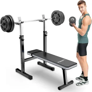 Adjustable Weight Bench Press with Squat Rack Folding Multi-Function Dip Station for Full Body Workout Home Gym Strength,Grey (grey) …