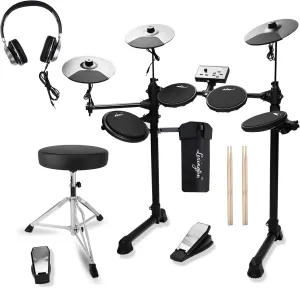 ADM Electronic Drum Set With 4 Quiet Electric Drum Mesh Pads, 180  Sounds, Electric Drum Kit For Beginngers with 2 Switch Pedals, Throne, Headphones, DrumSticks, and Melodics Lessons