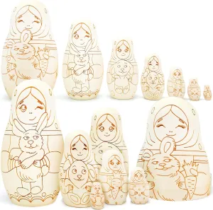 AEVVV Blank Nesting Dolls - 7 pcs DIY Wood Craft Kit - Unpainted Matryoshka Dolls - Adult, Nature, Small to Medium, Beige, Non-Foldable