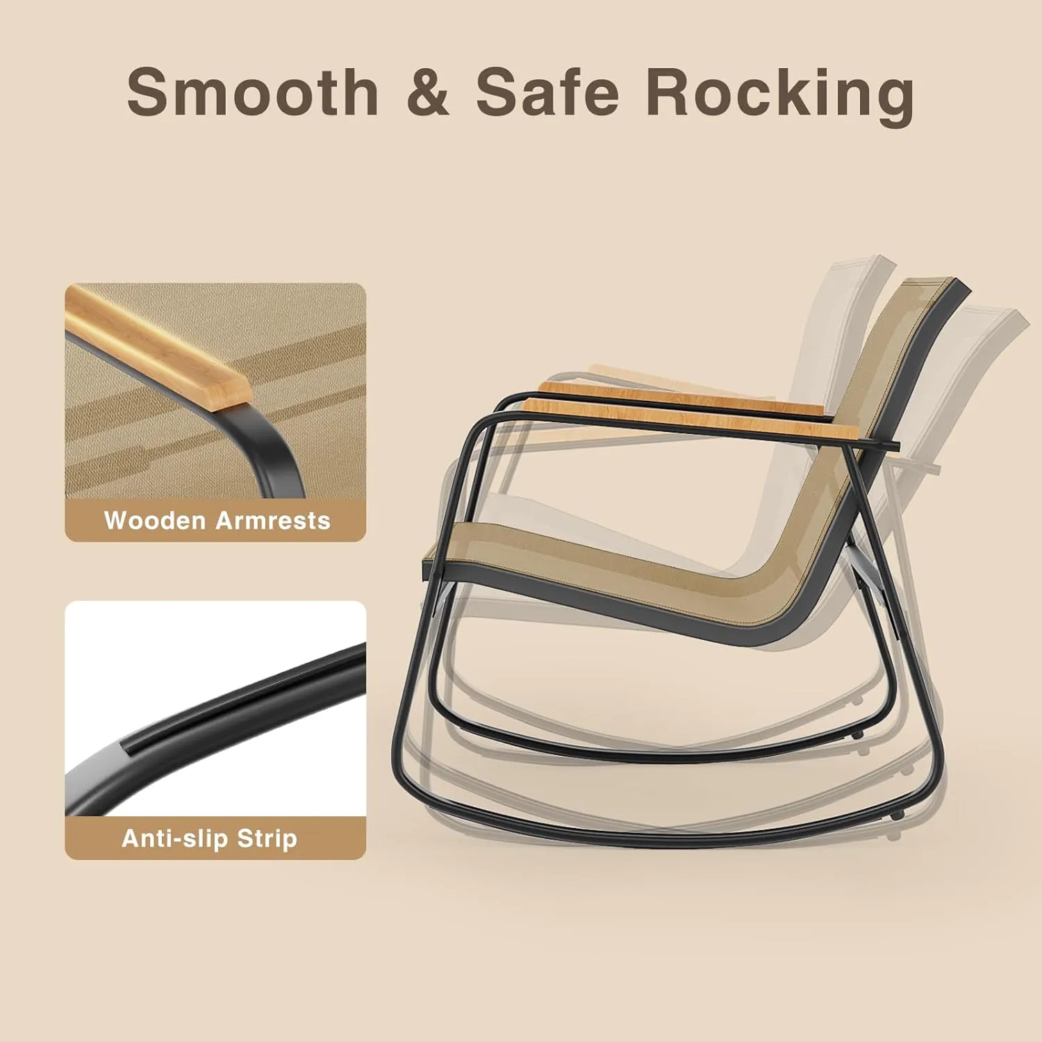 Ahomly 3-Piece Outdoor Rocking Bistro Set, Outdoor Patio Furniture Set with Textilene Fabric, Patio Rocking Chairs and Glass Table for Garden Balcony Backyard Poolside Brown