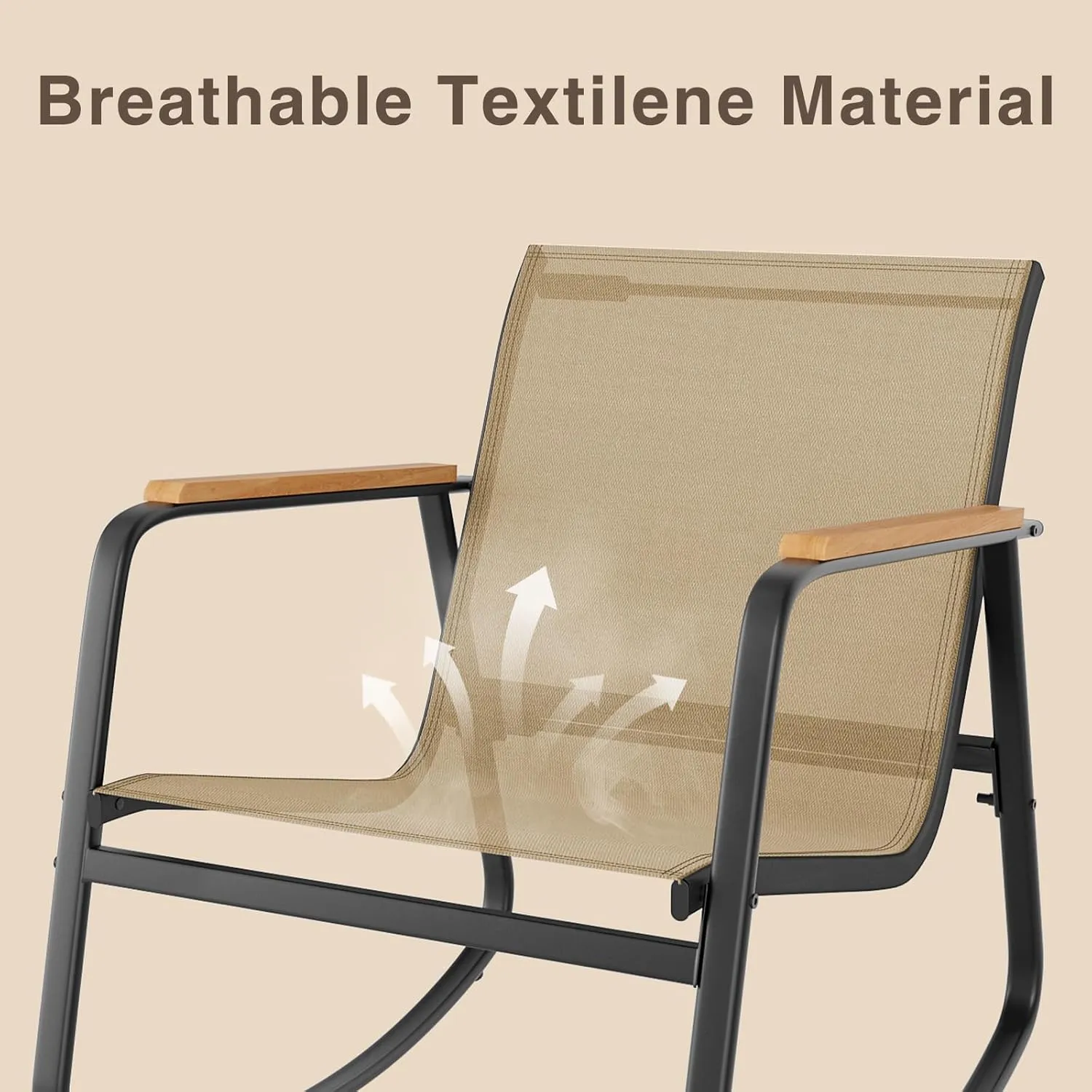 Ahomly 3-Piece Outdoor Rocking Bistro Set, Outdoor Patio Furniture Set with Textilene Fabric, Patio Rocking Chairs and Glass Table for Garden Balcony Backyard Poolside Brown