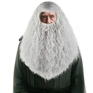 Aicos Grey Beard Set Wigs for Adults Long Gray Curly Wig with Beard for Christmas Halloween Costume Party