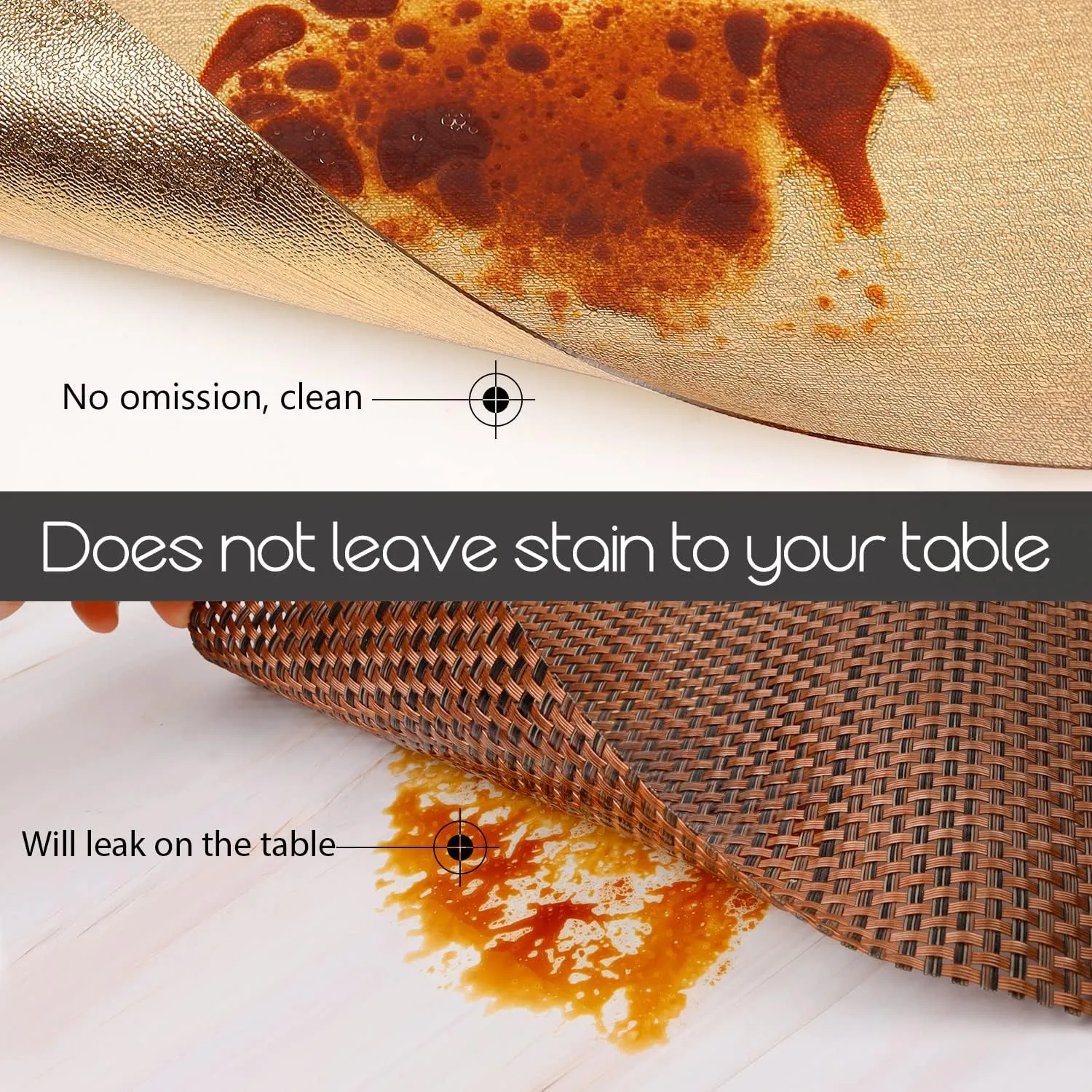 AIRCOWRIE Placemats for Dining Table Set of 8, Heat-Resistant Placemat Washable Vinyl Table Mats for Kitchen Thanksgiving Restaurant Decorations (Gold)