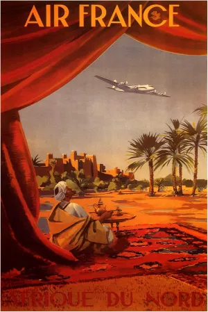 Airplane Flying over North Africa Morocco Village Arab Tent Desert Oasis Tourism Travel 12" X 16" Image Size Vintage Poster on matte paper