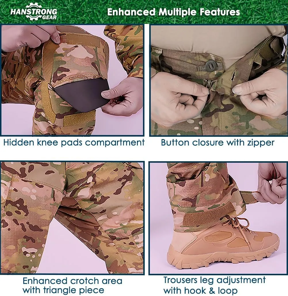 Airsoft Pants with Knee Pads Tatical Pants Men Combat Trousers Multiple Pocket Hook-and-Loop Adjuster