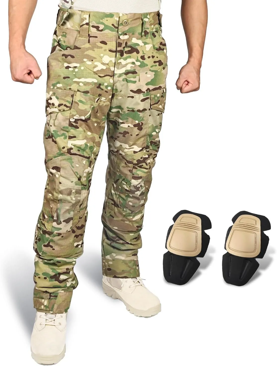 Airsoft Pants with Knee Pads Tatical Pants Men Combat Trousers Multiple Pocket Hook-and-Loop Adjuster