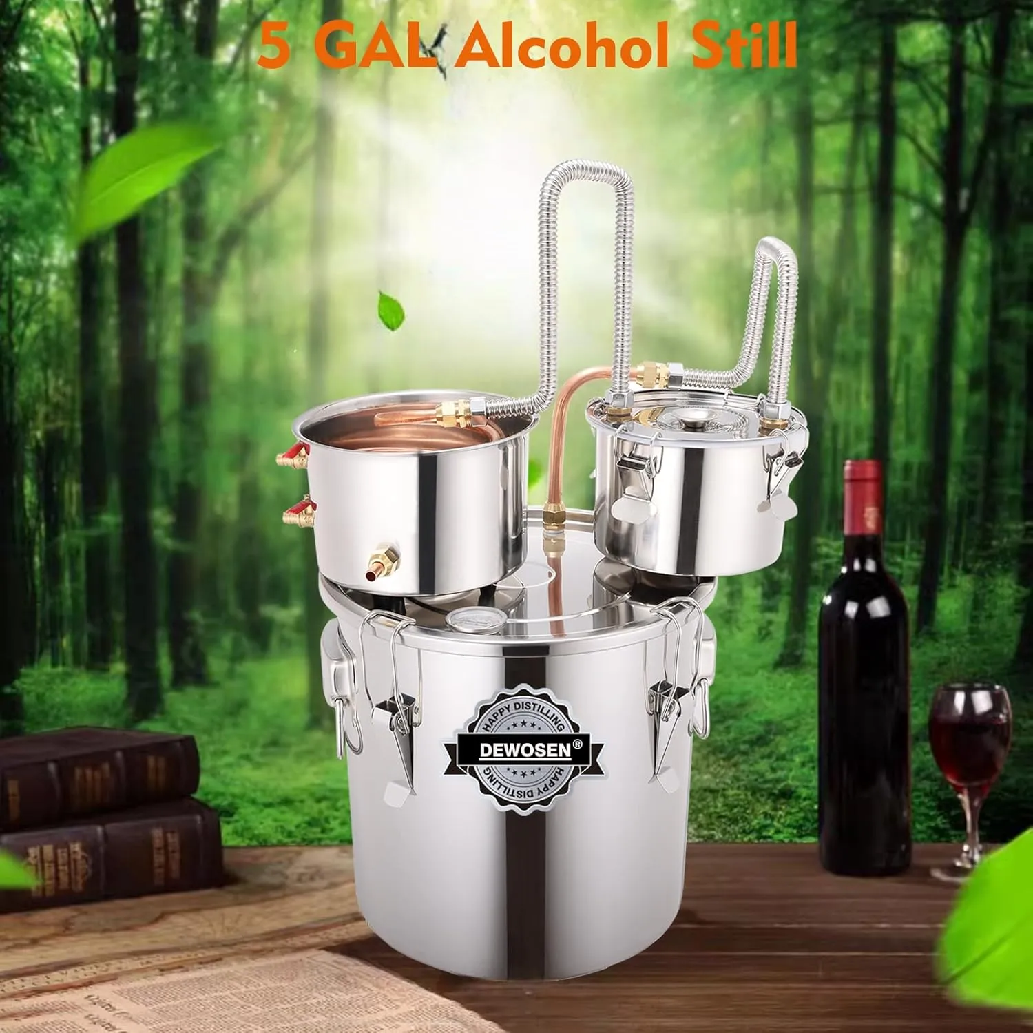 Alcohol Still 5 Gallon 3 Pots Shine Still Distillery Kit for Alcohol Stainless Copper Tube Complete with Thumper Keg Water Pump Metal Thermometer Airlock Brew Bag Proof Alcoholmeter Test Kit