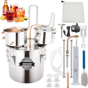 Alcohol Still 5 Gallon 3 Pots Shine Still Distillery Kit for Alcohol Stainless Copper Tube Complete with Thumper Keg Water Pump Metal Thermometer Airlock Brew Bag Proof Alcoholmeter Test Kit
