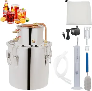 Alcohol Still 8 GAL 2 Pots Shine Still Distillery Kit for Alcohol Stainless Copper Tube Complete with Water Pump Metal Thermometer Airlock Brew Bag Proof Alcoholmeter Test Kit