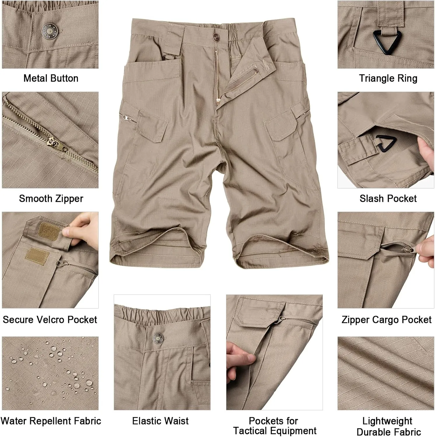 Alimens & Gentle Men's Cargo Short Elastic Waist Multi-Pocket Outdoor Military Tactical Shorts