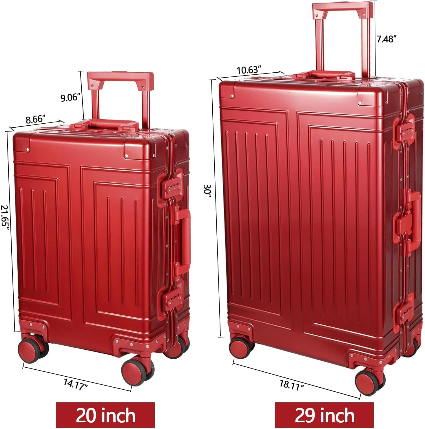 All Aluminum Carry On Luggage，Cut from Whole Aluminum Sheet，22x14x9 Airline Approved ，（3rd Generation，Premium All metal zipperless suitcase ） (red, 20inch)