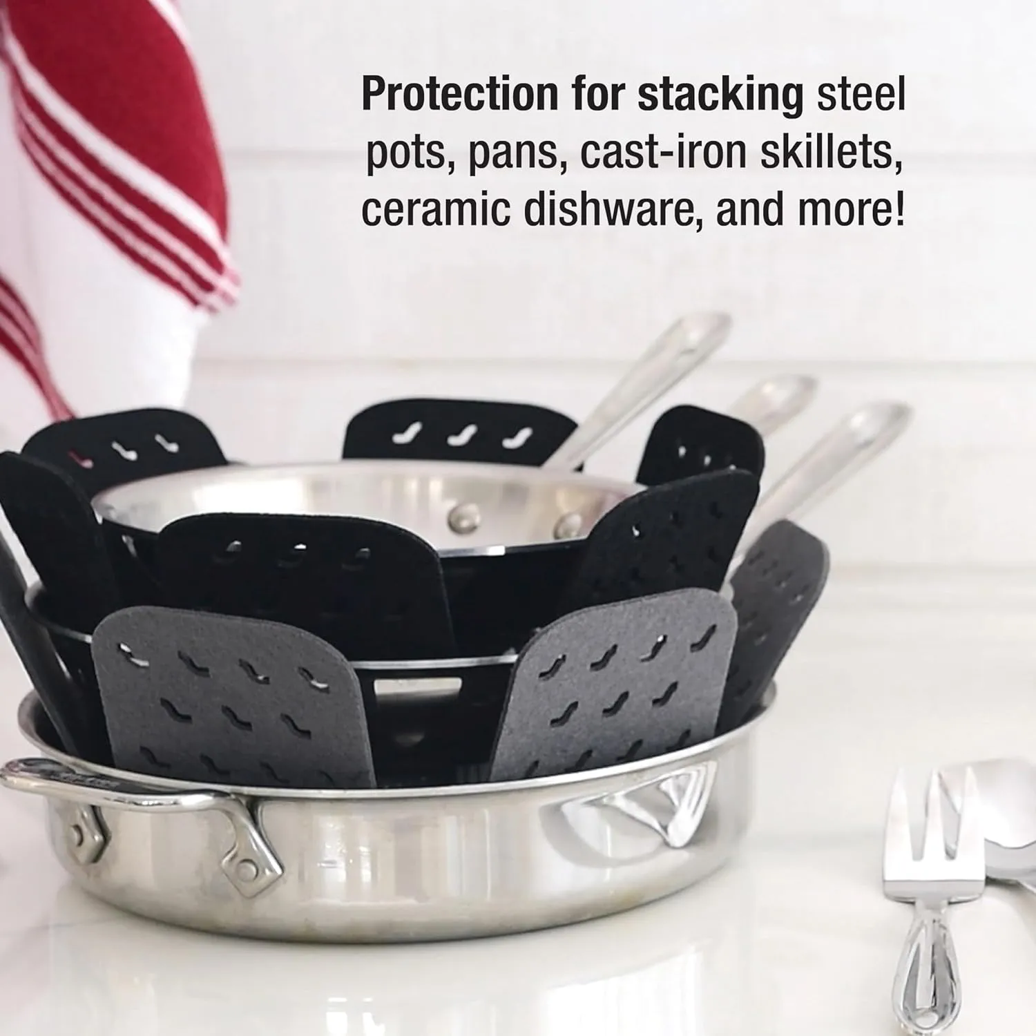 All-Clad Pot Protectors & Silicone Grip Set: Pot and Pan Protectors for Kitchen Organization, 100% Silicone Heat Resistant Grip Set, 8-Piece