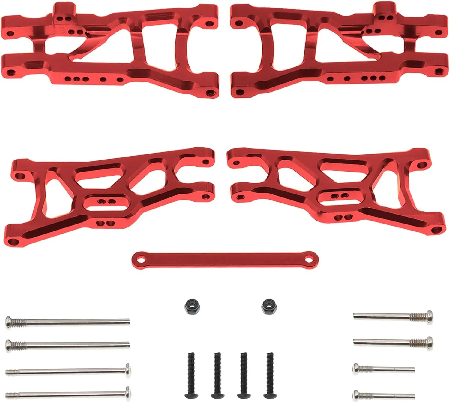 Aluminum Front & Rear Suspension A-Arms Set and Tie Bar Compatible with 1/10 Traxxas Slash 2WD RC Car Upgrades Parts,Replace 2555 3631 2532 (Red)