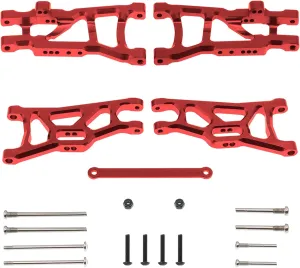Aluminum Front & Rear Suspension A-Arms Set and Tie Bar Compatible with 1/10 Traxxas Slash 2WD RC Car Upgrades Parts,Replace 2555 3631 2532 (Red)