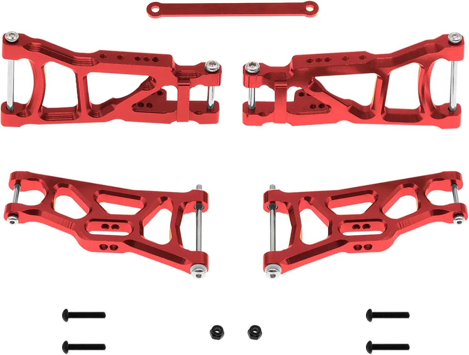 Aluminum Front & Rear Suspension A-Arms Set and Tie Bar Compatible with 1/10 Traxxas Slash 2WD RC Car Upgrades Parts,Replace 2555 3631 2532 (Red)