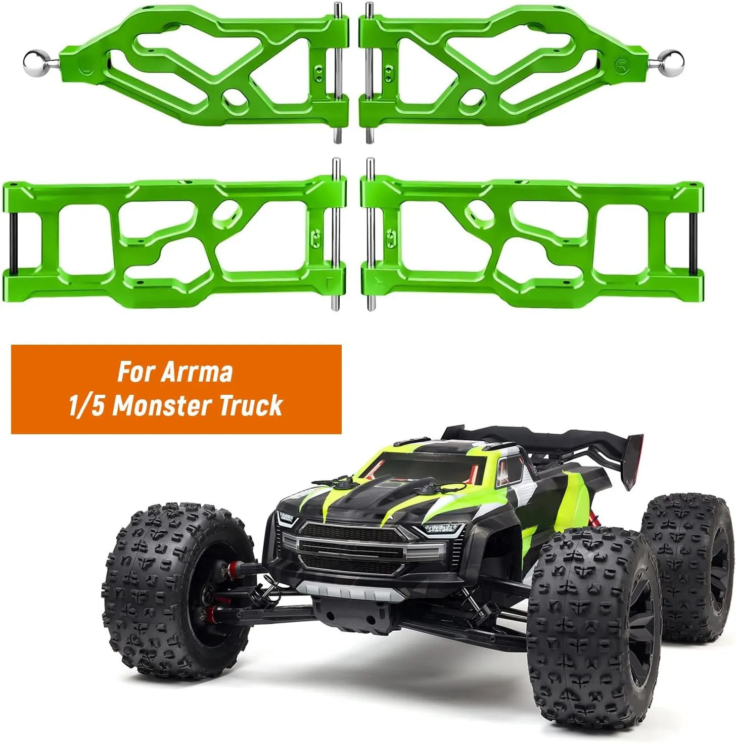 Aluminum Suspension Arms Set Front Lower & Rear Lower for Arrma Kraton 8S Upgrades, fit Outcast 8S BLX, Replaces ARA330589 ARA330590 (Green)