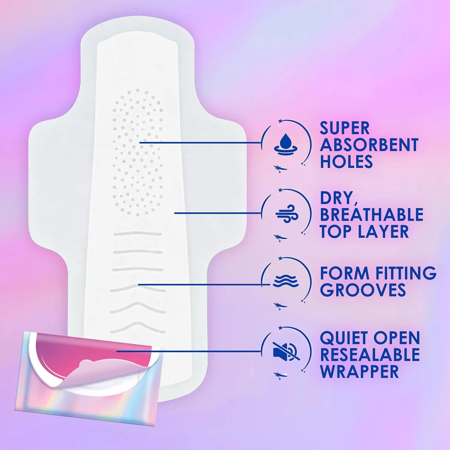 Always Pocket Feminine Pads for Women with FlexFoam, Size 2, Heavy Flow, with Wings, Unscented, 60 Count