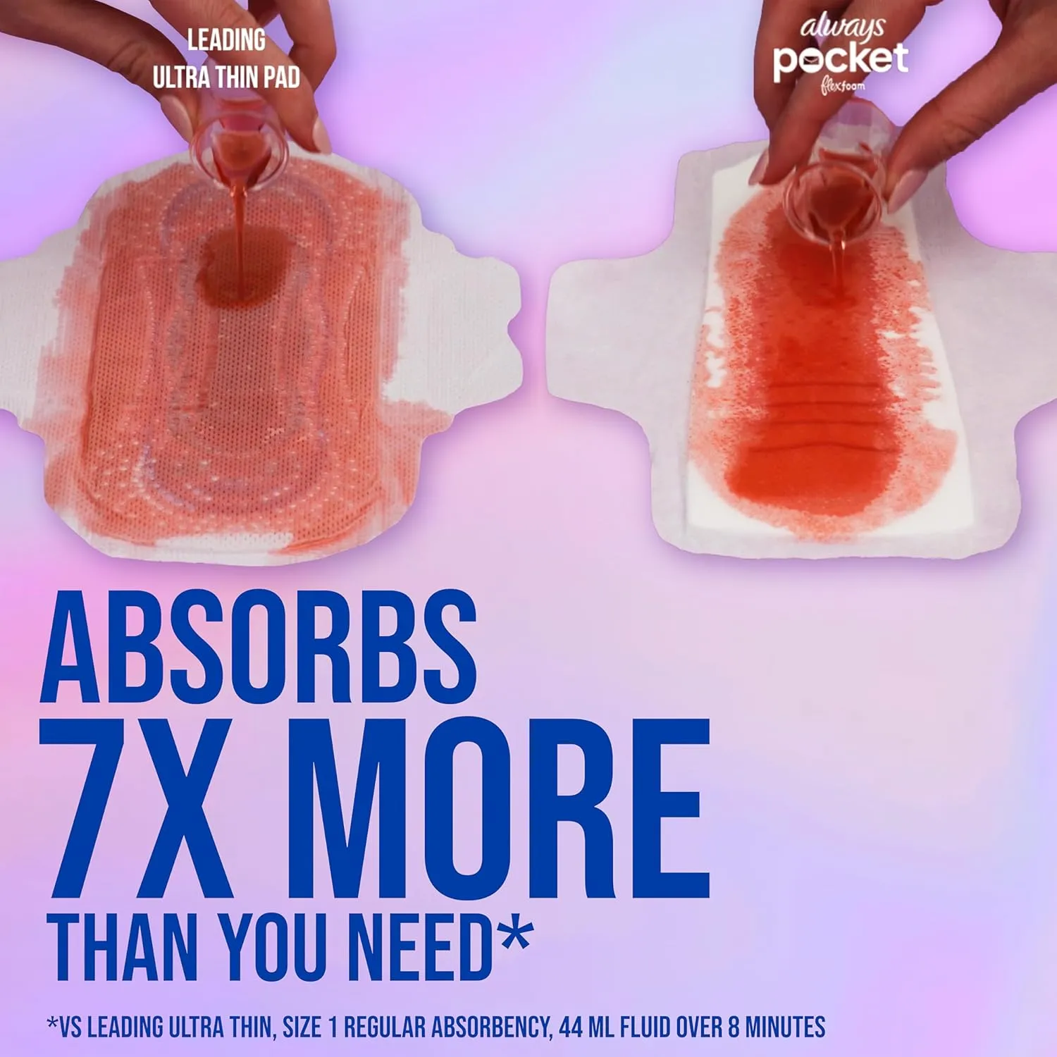 Always Pocket Feminine Pads for Women with FlexFoam, Size 2, Heavy Flow, with Wings, Unscented, 60 Count