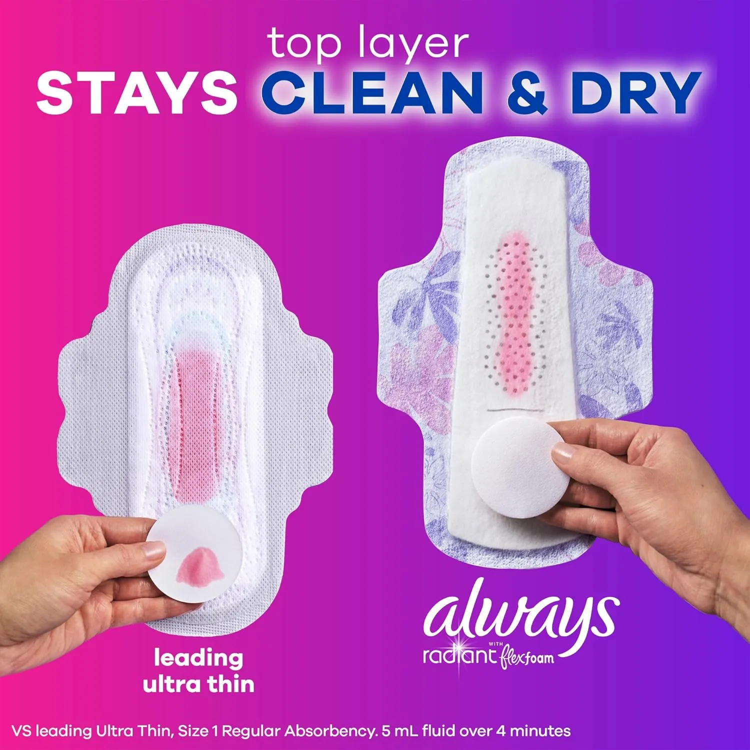 Always Radiant Feminine Pads for Women, Flexfoam Pads with Wings, Size 2, Heavy Absorbency, Lightly Scented, 26 Count x 3 Packs (78 Count total) (Packaging May Vary)
