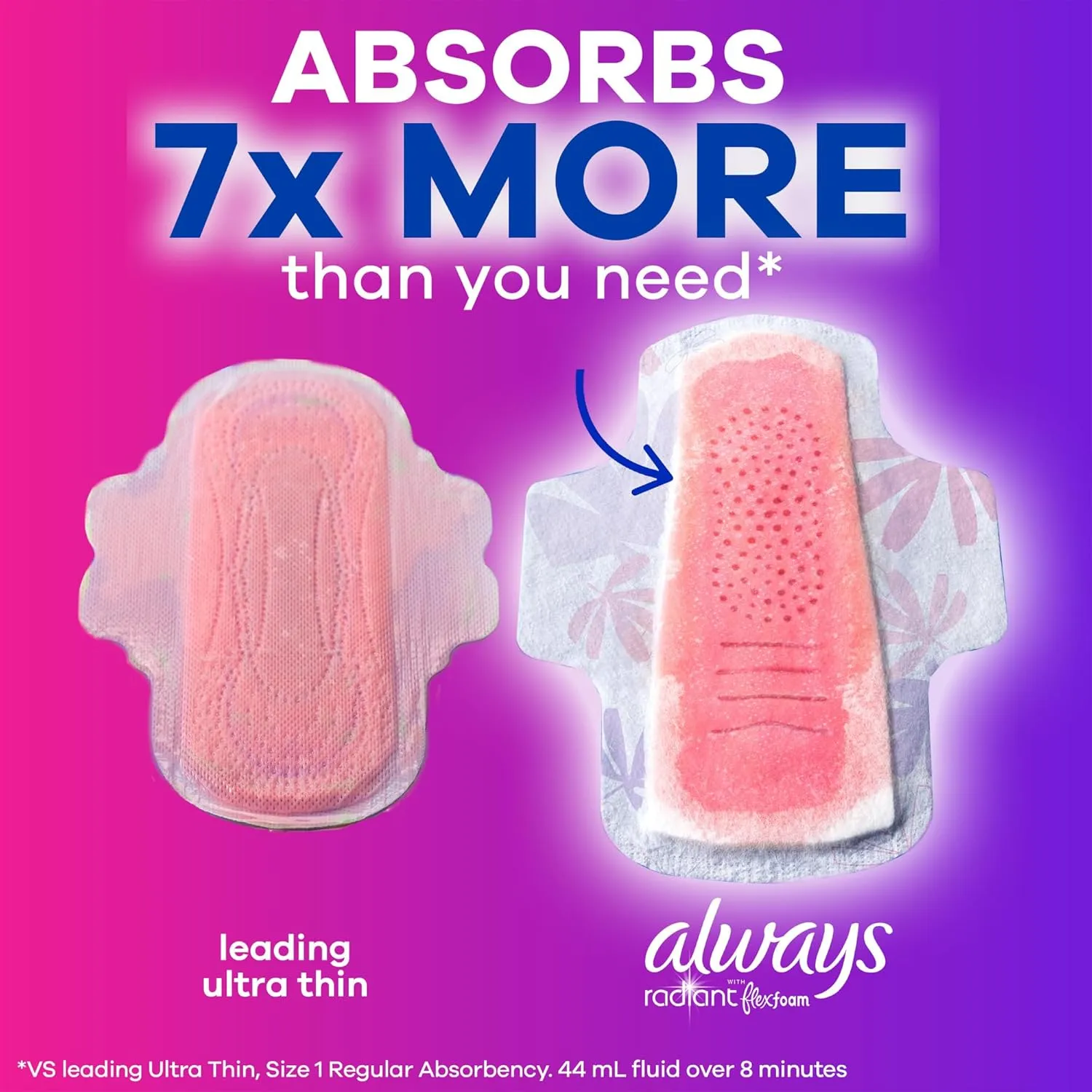 Always Radiant Feminine Pads for Women, Flexfoam Pads with Wings, Size 2, Heavy Absorbency, Lightly Scented, 26 Count x 3 Packs (78 Count total) (Packaging May Vary)