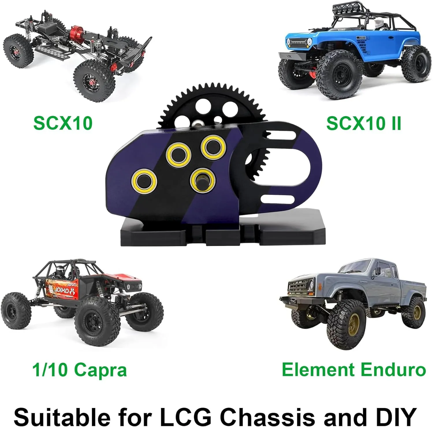 AMK 1/10 Transmission, 2Low Differential Gearbox with Skid Plate SCX10 Transmission for LCG Chassis Kit 1/10 RC Crawler Axial SCX10 II DIY LCG Chassis SCX10 Upgrades (Purple & Black)