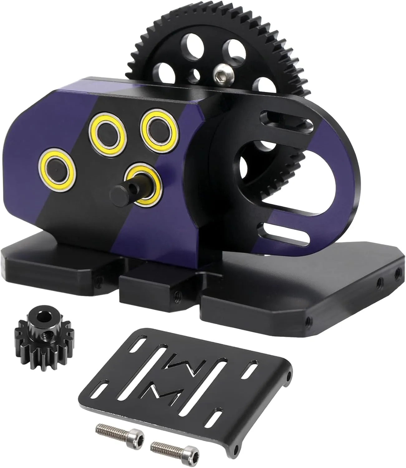 AMK 1/10 Transmission, 2Low Differential Gearbox with Skid Plate SCX10 Transmission for LCG Chassis Kit 1/10 RC Crawler Axial SCX10 II DIY LCG Chassis SCX10 Upgrades (Purple & Black)