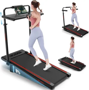 ANCHEER Treadmill with Desk Workstation& Adjustable Height, 8 in 1 Folding Treadmill with 8% Incline,2.5HP Walking Pad for Home, 300lbs Weight Capacity/Ultra-Quiet/3 Type Control/Installation-Free