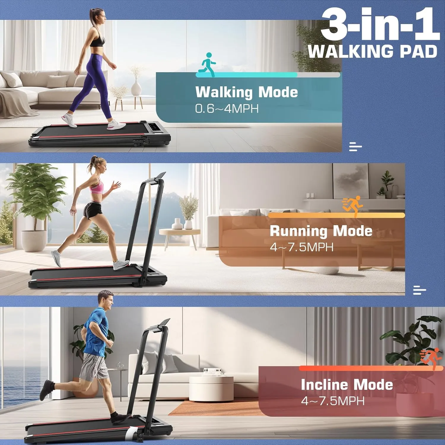 ANCHEER Treadmills, 3 in 1 Folding Treadmill with Incline, Walking Pad Treadmill Under Desk for Home Office, Portable Treadmill with Remote Control, Quiet and Powerful, Installation-Free