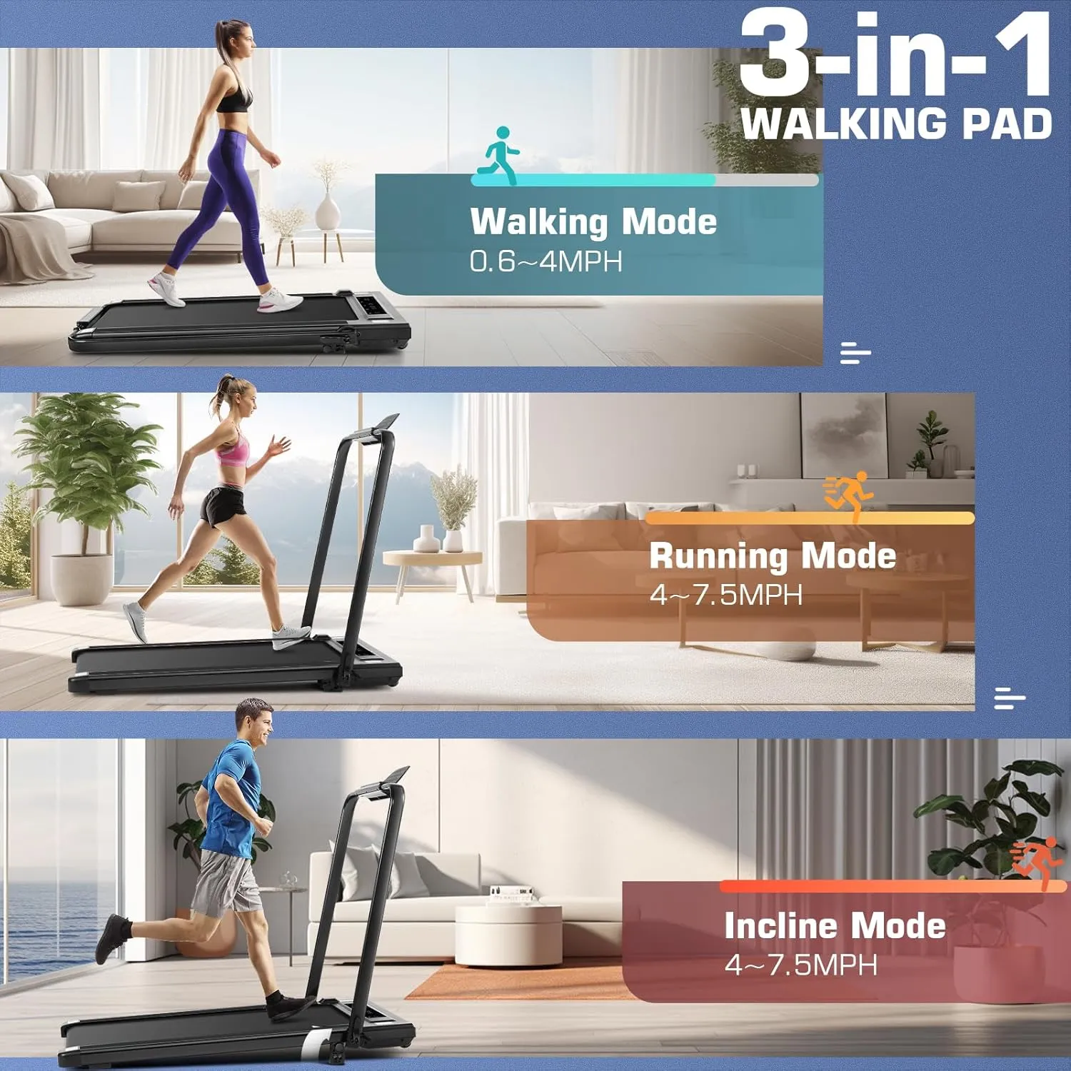 ANCHEER Under Desk Treadmill with Incline, 3 in 1 Walking Pad with Remote Control, 2.5HP Folding Treadmill for Home, 300lbs Weight Capacity Quiet Jogging Running Electric Machine