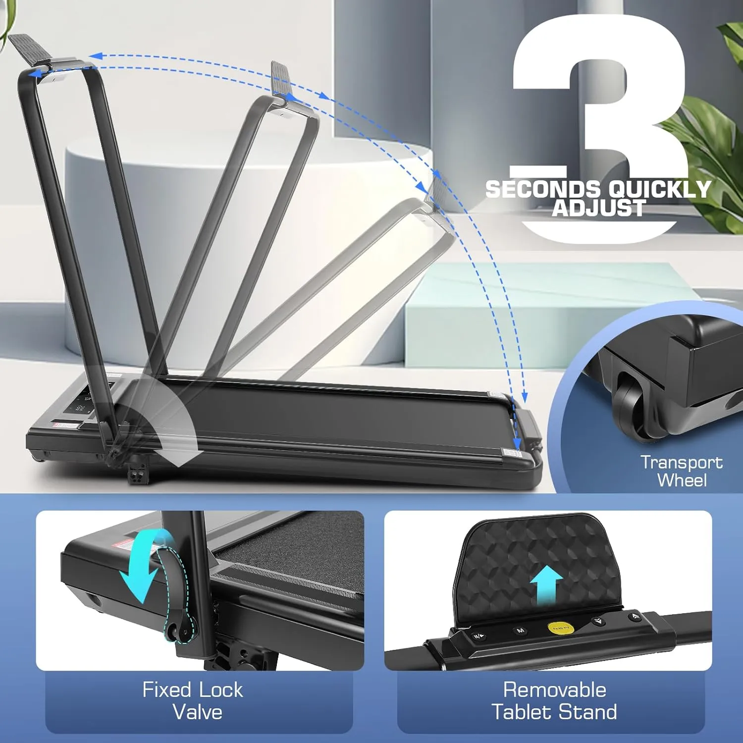 ANCHEER Under Desk Treadmill with Incline, 3 in 1 Walking Pad with Remote Control, 2.5HP Folding Treadmill for Home, 300lbs Weight Capacity Quiet Jogging Running Electric Machine