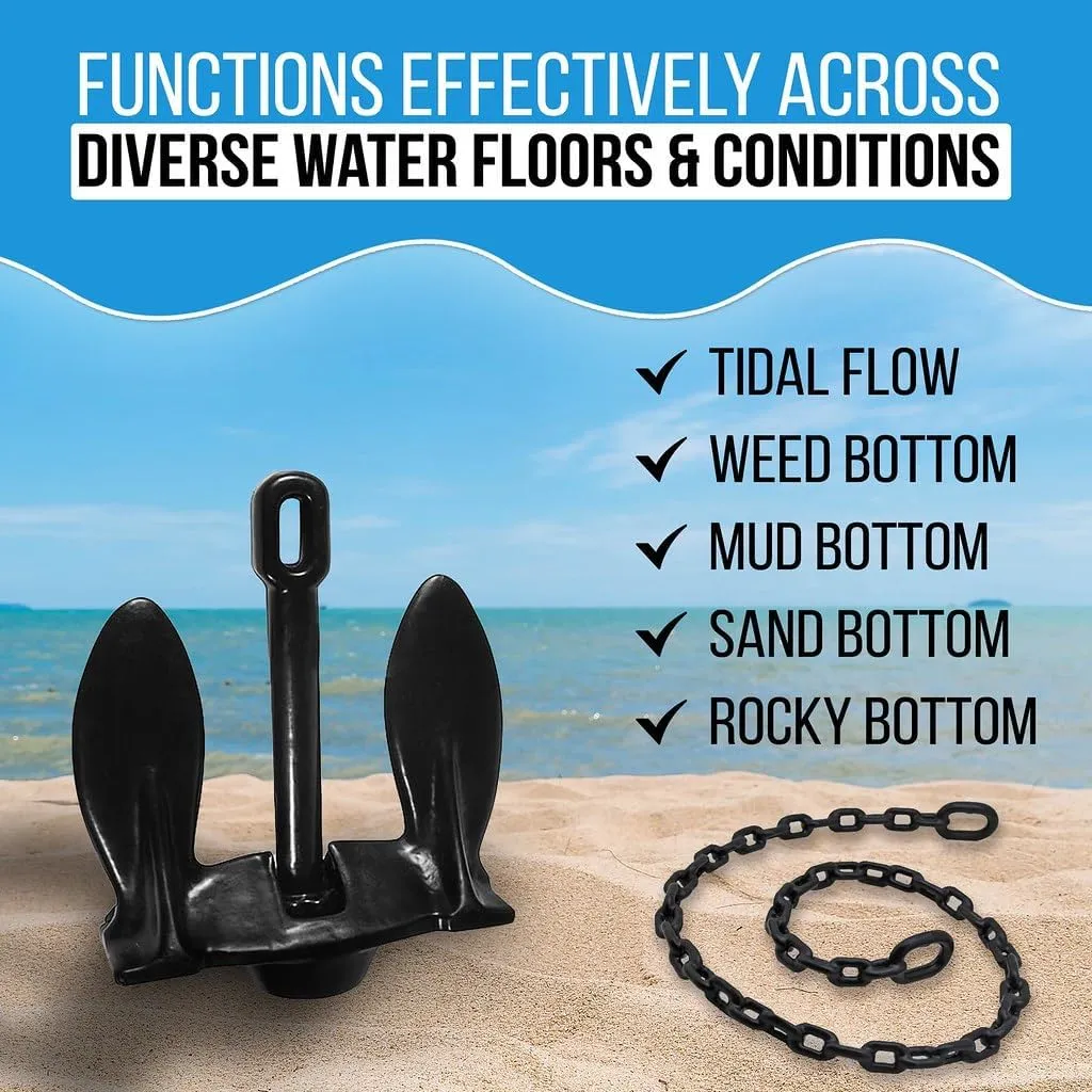Anchor-Man Folding Kayak Complete Anchor Kit, Stainless Steel Shackles, Mushroom Anchor with 25 Feet Rope, Jet Ski Anchor Kit, Galvanized Navy Anchor Canoe Small Boat Anchor for Fishing