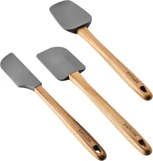 Anolon Tools and Gadgets 3 Piece Teak and Silicone Spatula Kitchen Tool Set, Includes 12 Inch Spoonula, 12 Inch Spatula, and 12 Inch Jar Spatula - Gray
