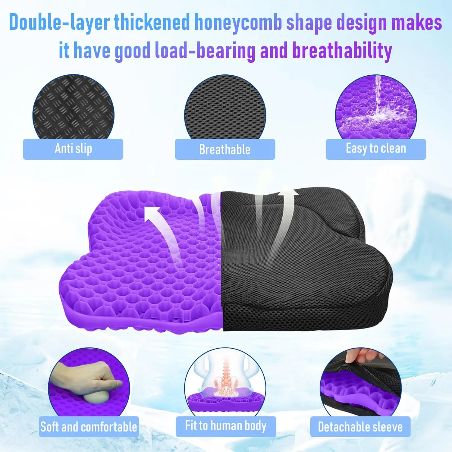 Anti-Slip Kayak Seat Cushion, Thicken Waterproof Kayak Gel Seat Cushion,Coccyx Sciatica Pain Relief, Kayak Accessories for Fishing, Kayak Fishing Accessories