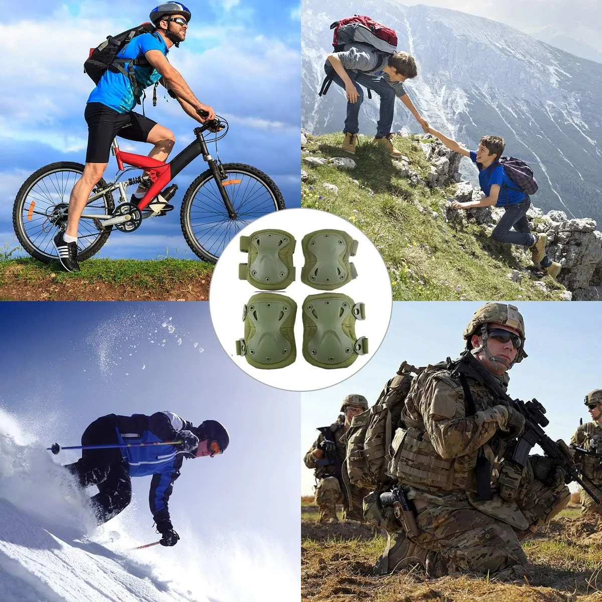 AOUTACC Tactical Combat Knee & Elbow Protective Pads Set for Outdoor CS Paintball Game Cycling Safety Skateboarding Gear Skates Knee Protection Guard Pads