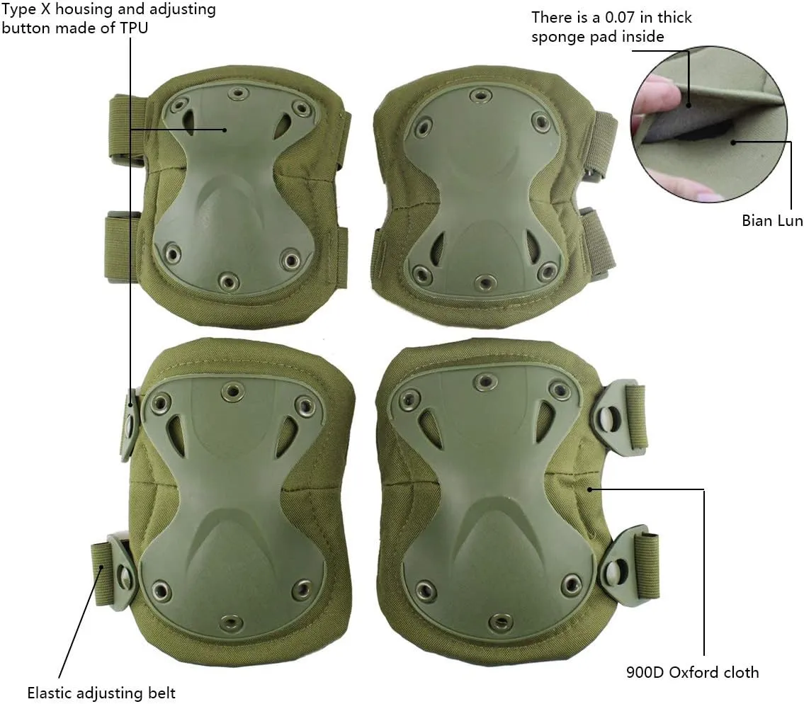 AOUTACC Tactical Combat Knee & Elbow Protective Pads Set for Outdoor CS Paintball Game Cycling Safety Skateboarding Gear Skates Knee Protection Guard Pads