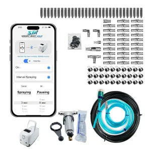 App Controlled High Pressure Misting Mister System Kit 1000 PSI Stainless Steel Tubing DIY Patio Greenhouse (60' w/ 30-006" Nozzles for Most Hot Climates, Stainless Steel Tubing)