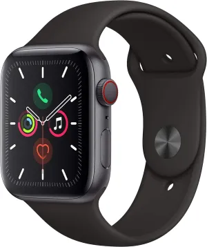 Apple Watch Series 5 (GPS   Cellular, 44MM) - Space Gray Aluminum Case with Black Sport Band (Renewed)