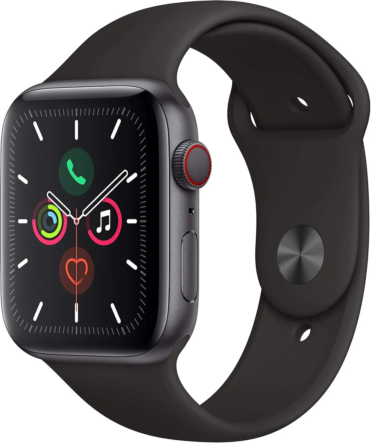 Apple Watch Series 5 (GPS   Cellular, 44MM) - Space Gray Aluminum Case with Black Sport Band (Renewed)