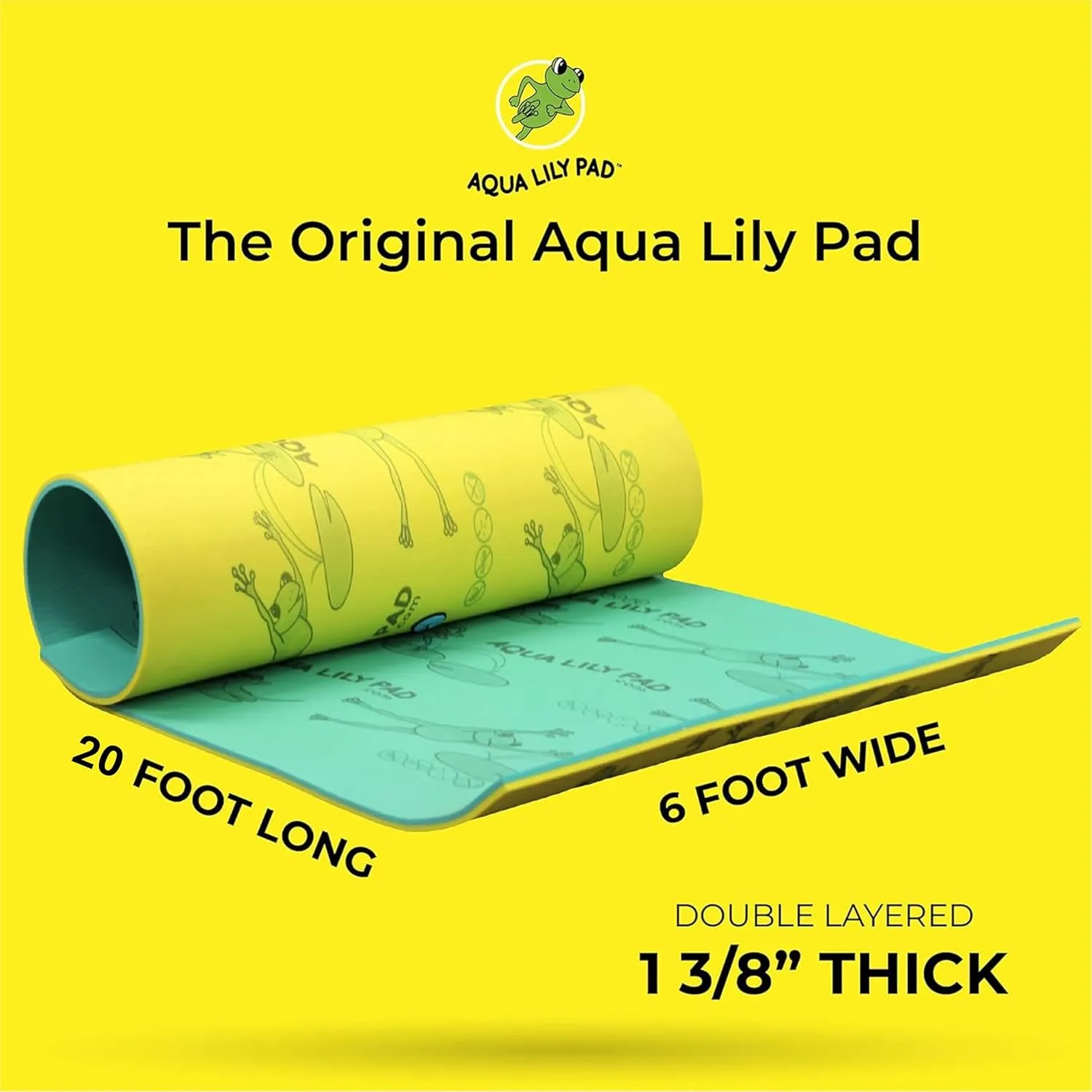 Aqua Lily Pad Original Floating Water Mat Island Float Layer FlexCore Green/Yellow Foam Raft, Made in The USA