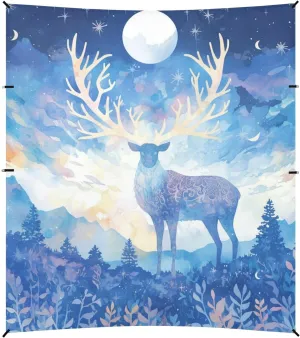 Art Painting Elk Deer Blue Moon Foldable Beach Cabana UPF50 Easy Setup Sun Shade with Sandbags and Shovel for Camping, Picnics, Backyard & Fishing